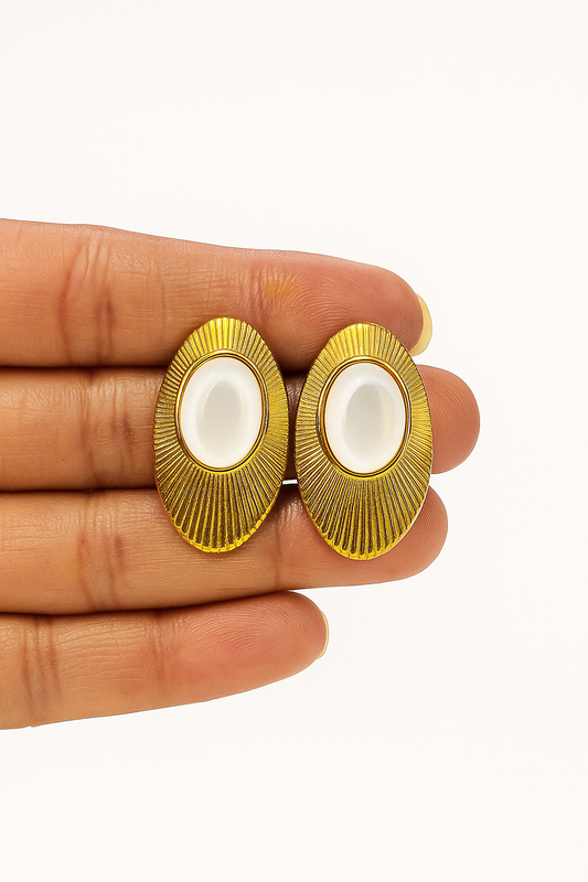 IRAZ 18K Gold Plated Anti Tarnish Stainless Steel Vintage Oval Earrings