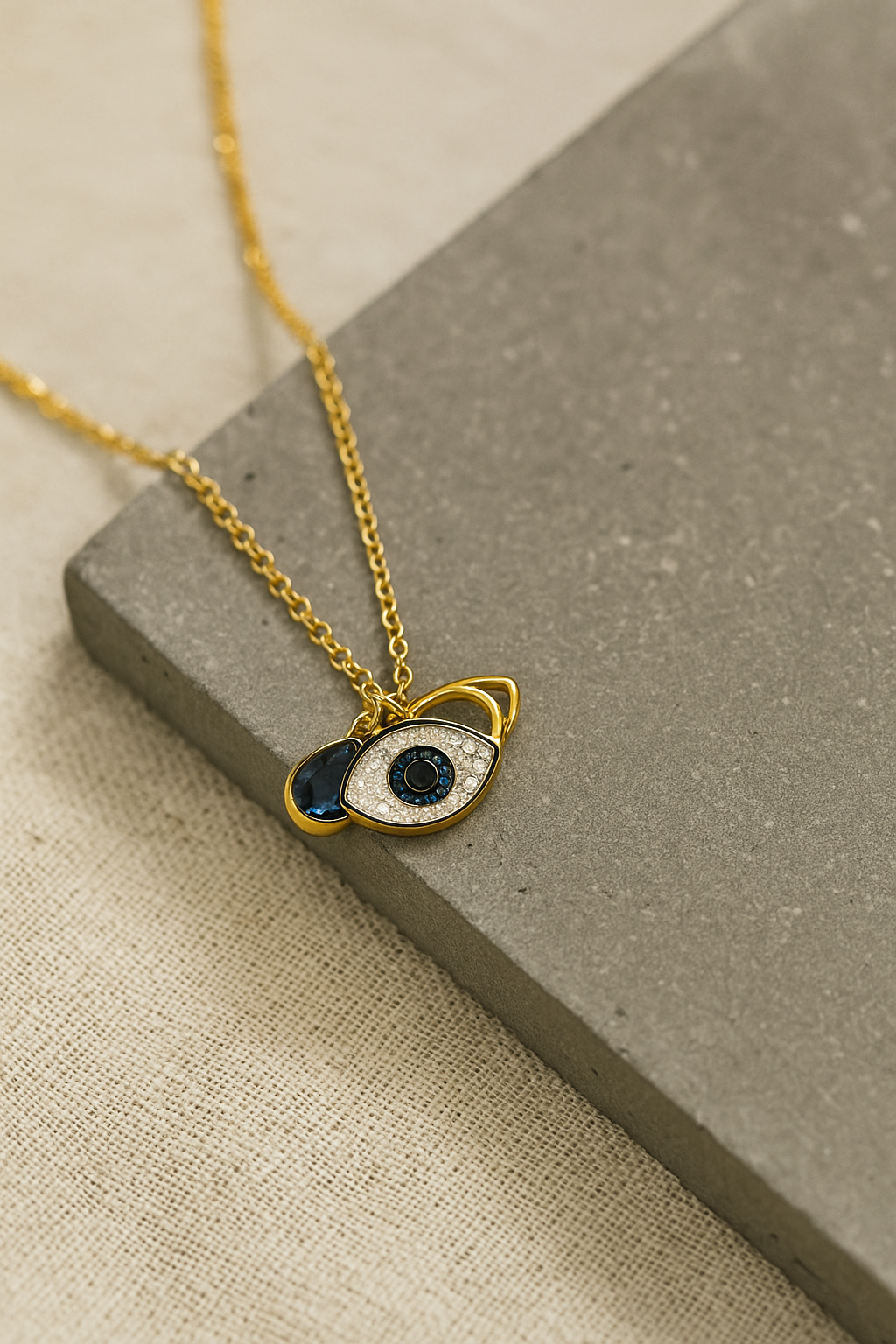 IRAZ 18K Gold Plated Anti Tarnish Stainless Steel Waterproof Evil Eye Pendant Necklace