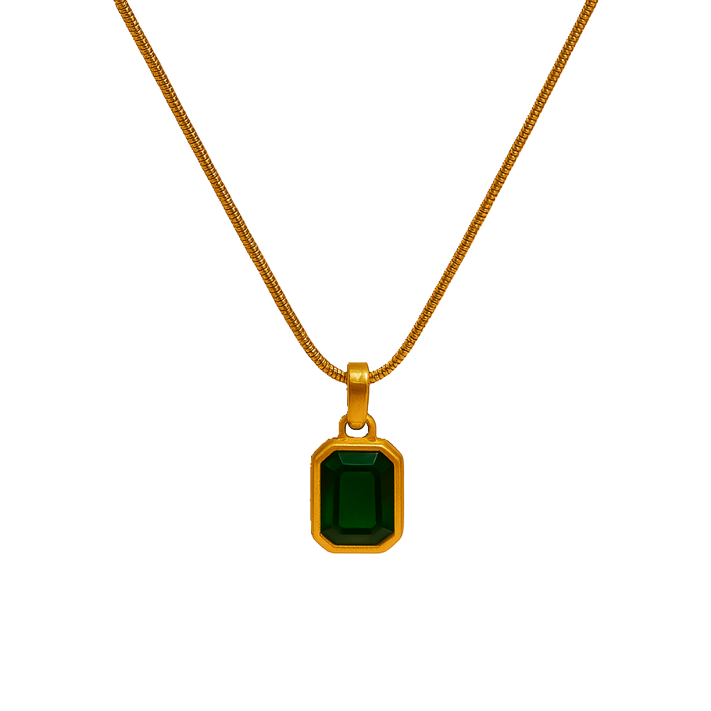 IRAZ 18k Gold Plated Anti-Tarnish Green Emerald Pendant Necklace