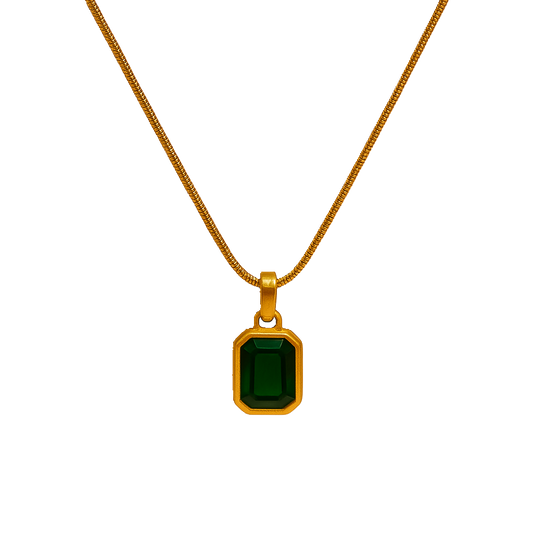 IRAZ 18k Gold Plated Anti-Tarnish Green Emerald Pendant Necklace
