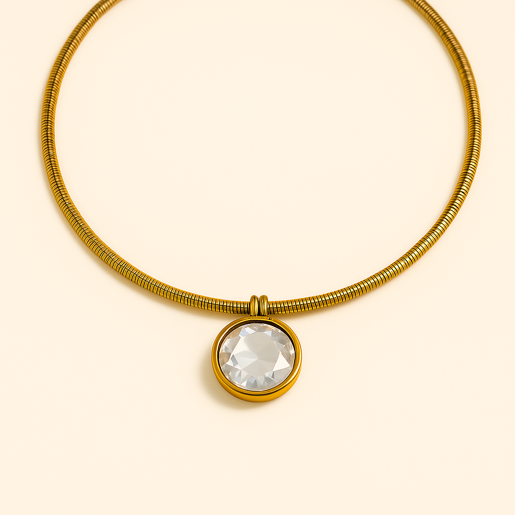 IRAZ 18k Gold Plated Anti-Tarnish Double Sided Round Black and White Pendant Necklace