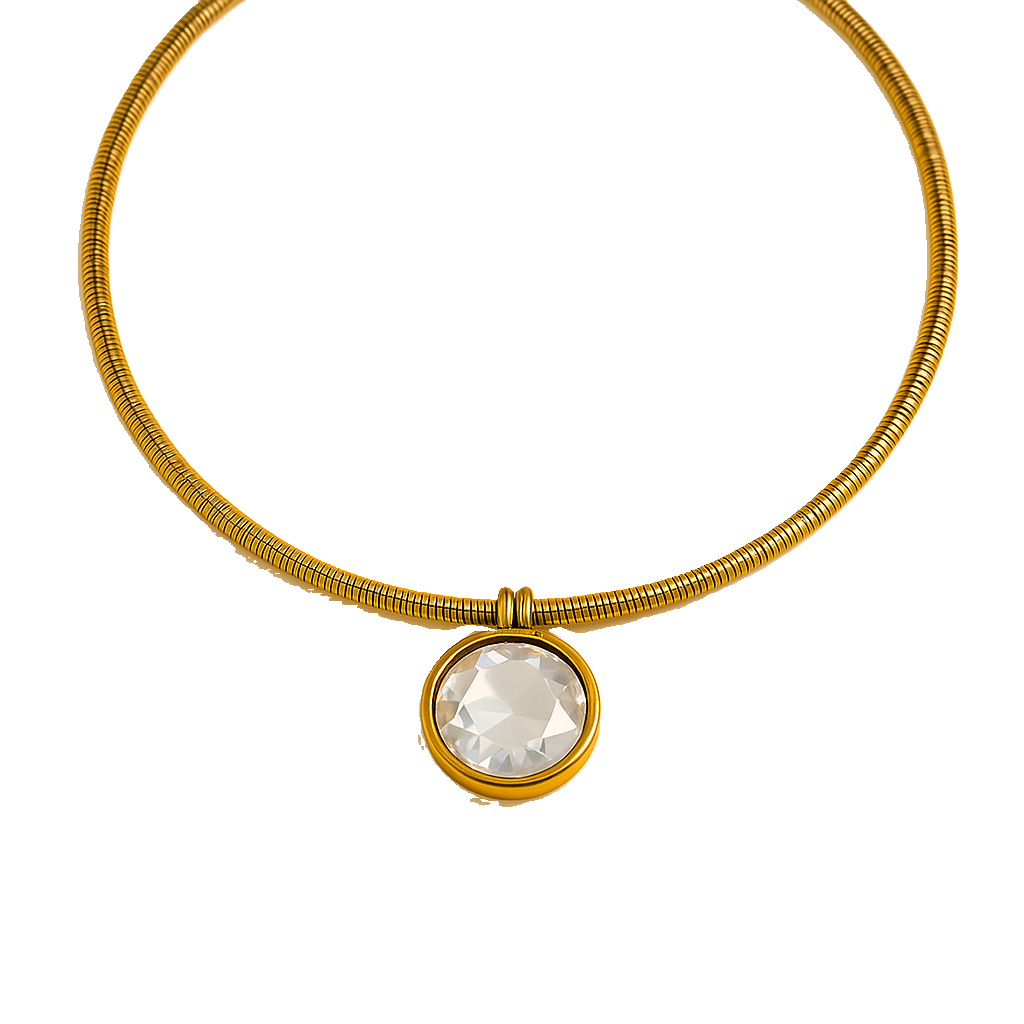IRAZ 18k Gold Plated Anti-Tarnish Double Sided Round Black and White Pendant Necklace