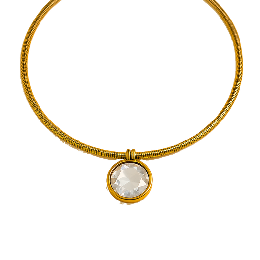 IRAZ 18k Gold Plated Anti-Tarnish Double Sided Round Black and White Pendant Necklace