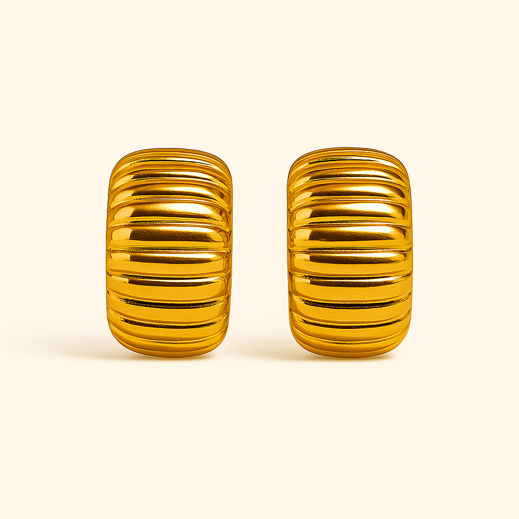 IRAZ 18k Gold Plated Anti-Tarnish Striped Texture Earrings