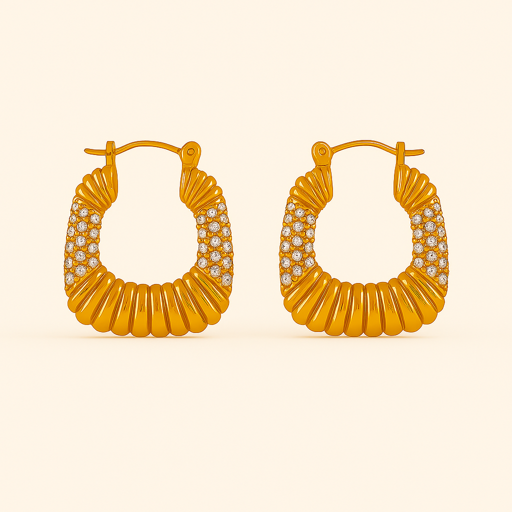IRAZ 18k Gold Plated Anti-Tarnish Stone Studded Hoops