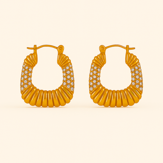 IRAZ 18k Gold Plated Anti-Tarnish Stone Studded Hoops