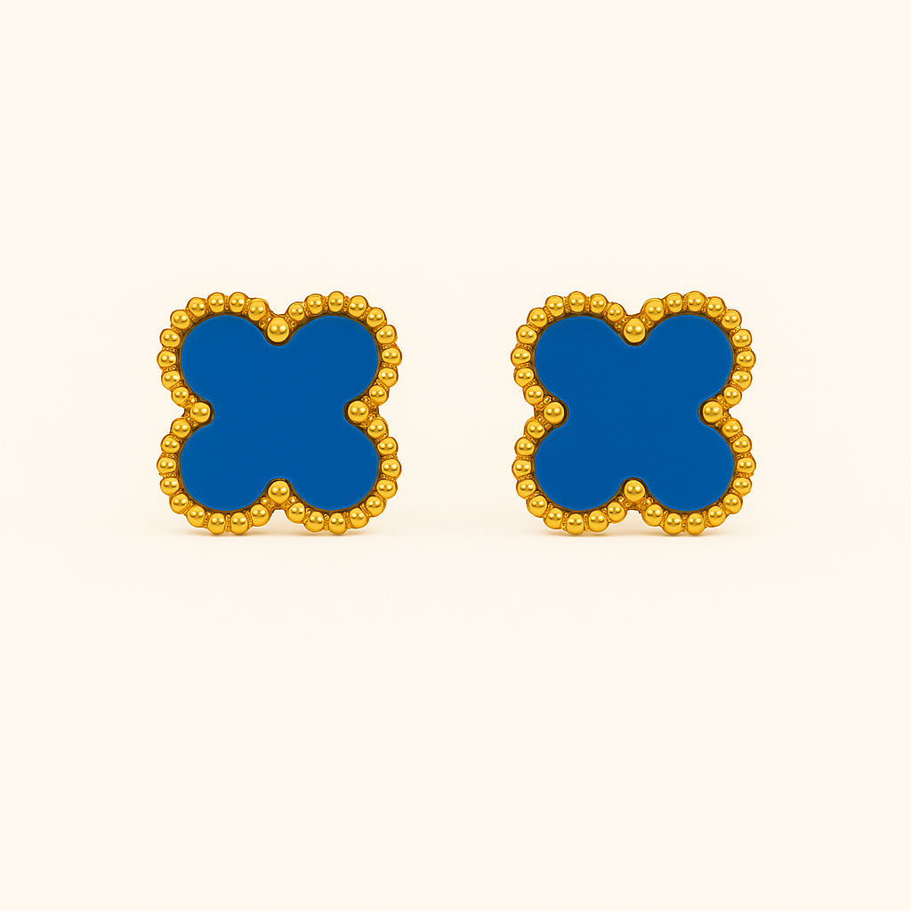 IRAZ 18k Gold Plated Stainless Steel Anti-Tarnish Blue Clover Earrings