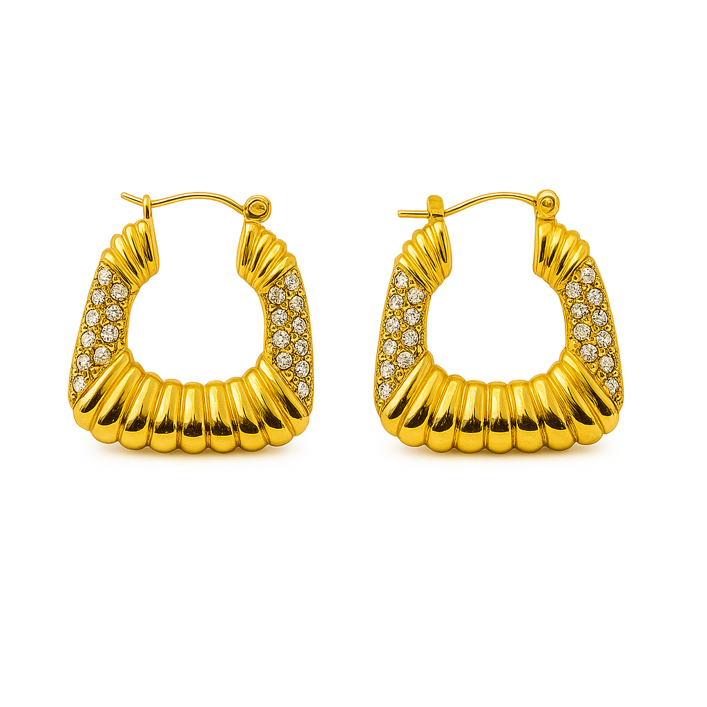 IRAZ 18k Gold Plated Anti-Tarnish Stone Studded Hoops
