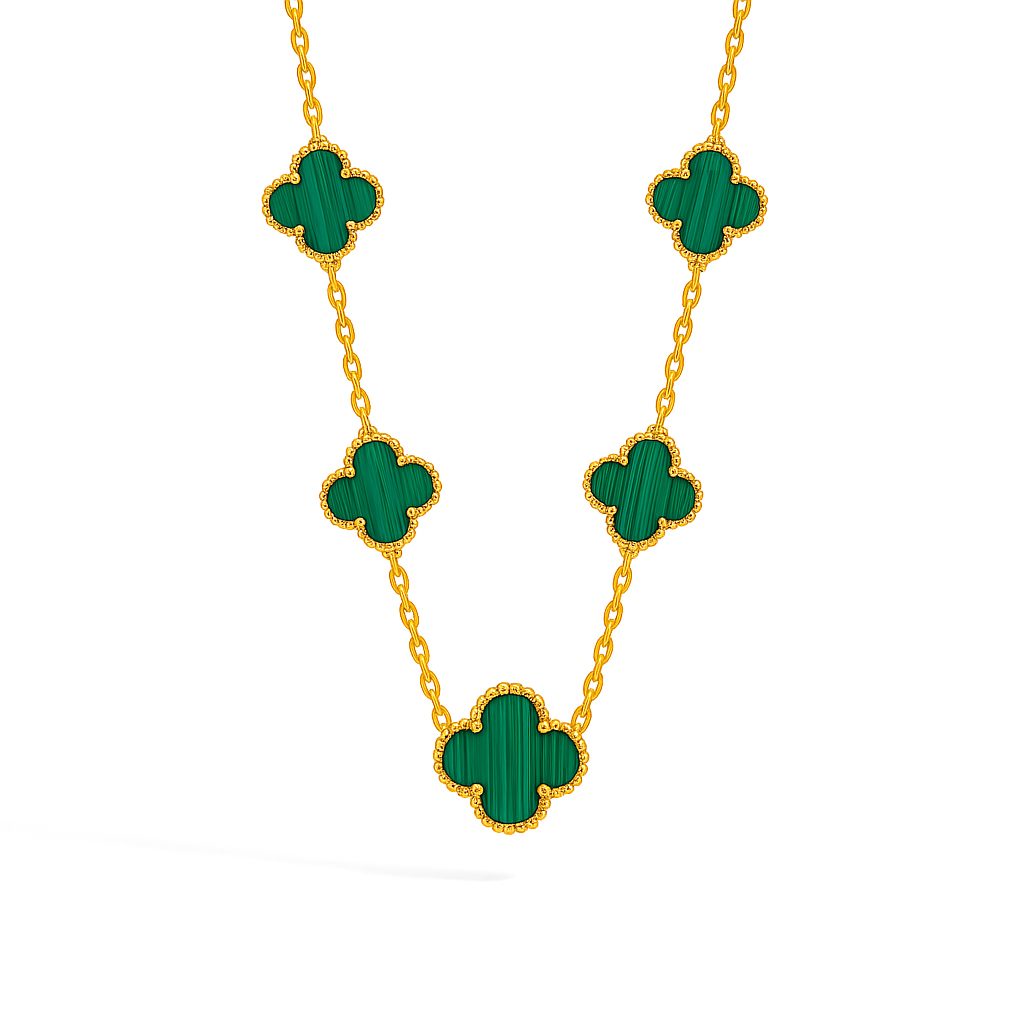 IRAZ 18k Gold Plated Stainless Steel Anti-Tarnish Green Clover Necklace