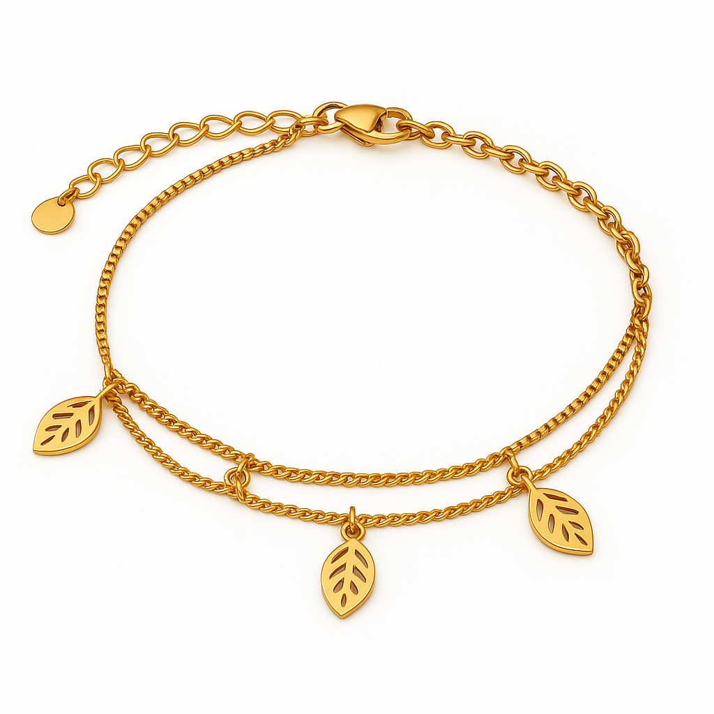IRAZ 18k Gold Plated Anti-Tarnish Leaf Charm Bracelet