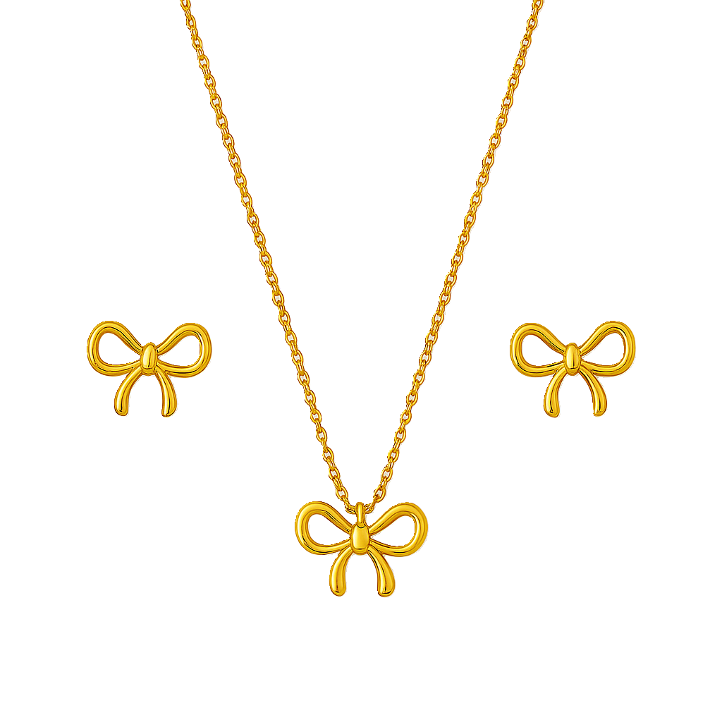 IRAZ 18K Gold Plated Anti Tarnish Stainless Steel Bow Pendant Necklace Set