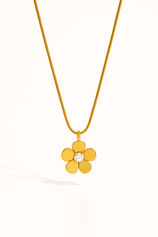 IRAZ 18K Gold-Plated Stainless-Steel Anti Tarnish Flower Pendant Snake Chain Necklace