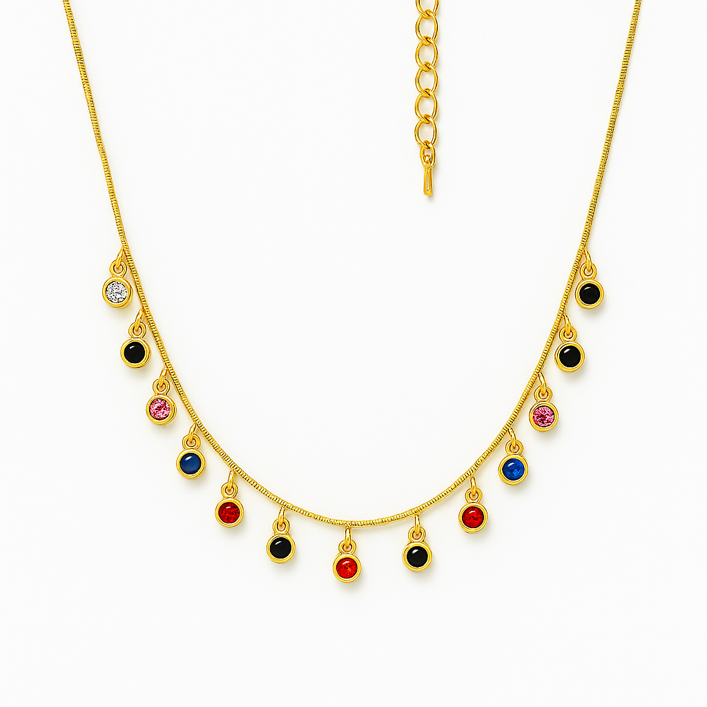 IRAZ 18K Gold-Plated Stainless-Steel Anti Tarnish Colorful Stone Charm Snake Chain Necklace