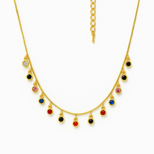 IRAZ 18K Gold-Plated Stainless-Steel Anti Tarnish Colorful Stone Charm Snake Chain Necklace