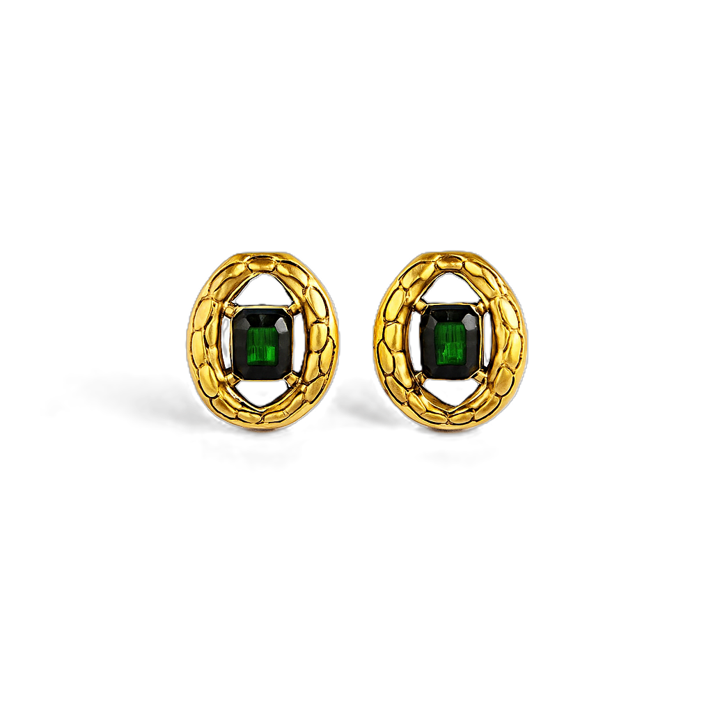 IRAZ 18K Gold Plated Anti Tarnish, Stainless Steel Oval Shaped Emerald Stone Earrings