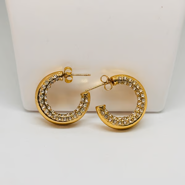 IRAZ 18k Gold Plated Anti-Tarnish Diamond Studded Hoops