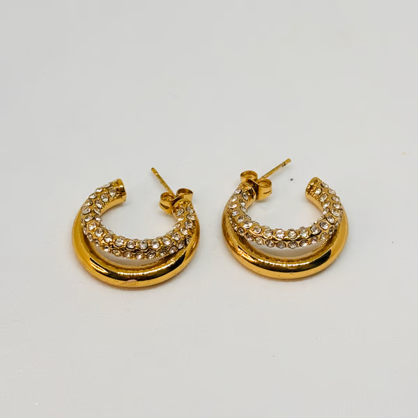 IRAZ 18k Gold Plated Anti-Tarnish Diamond Studded Hoops