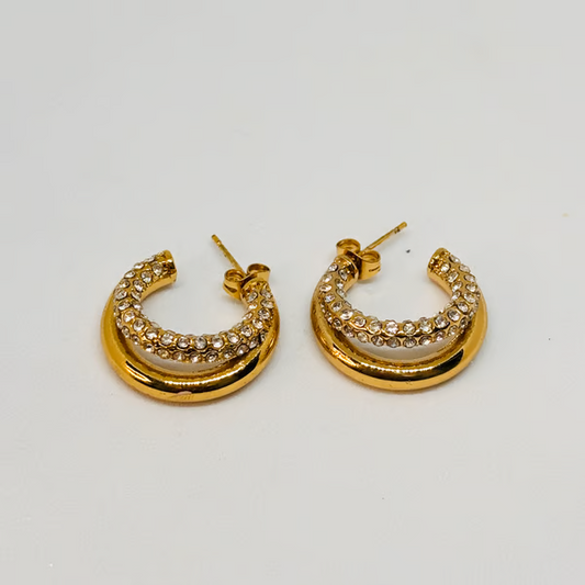 IRAZ 18k Gold Plated Anti-Tarnish Diamond Studded Hoops