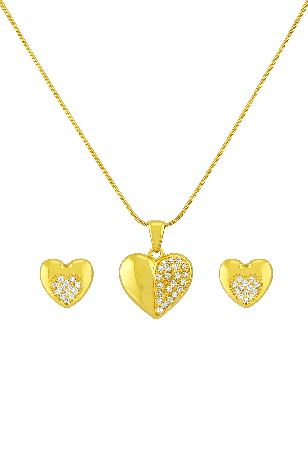 IRAZ 18K Gold Plated Ani-tarnish, Stainless Steel, Waterproof – Necklace & Earrings with White Stone Detailing