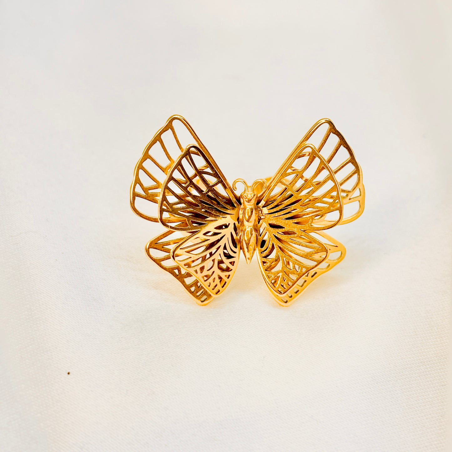IRAZ 18k Gold Plated Anti-Tarnish Adjustable Statement Butterfly Ring
