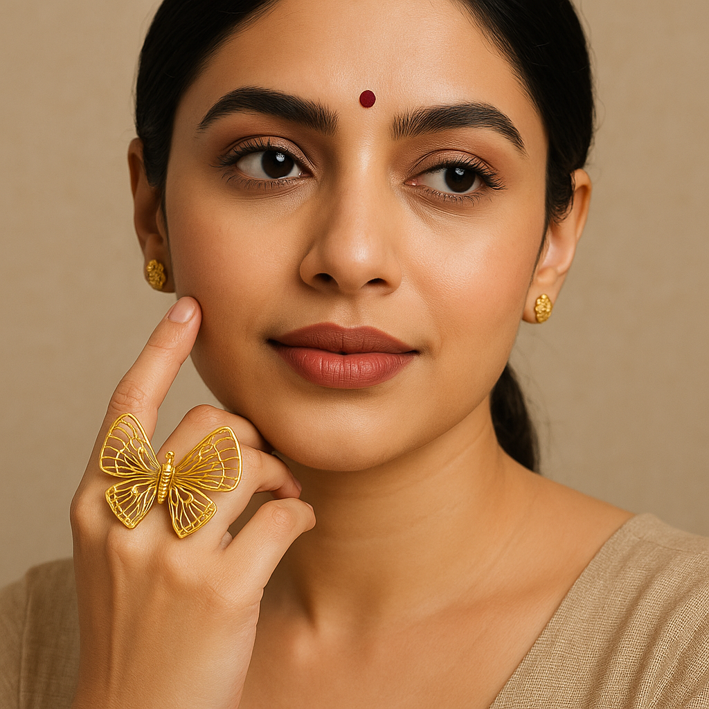 IRAZ 18k Gold Plated Anti-Tarnish Adjustable Statement Butterfly Ring
