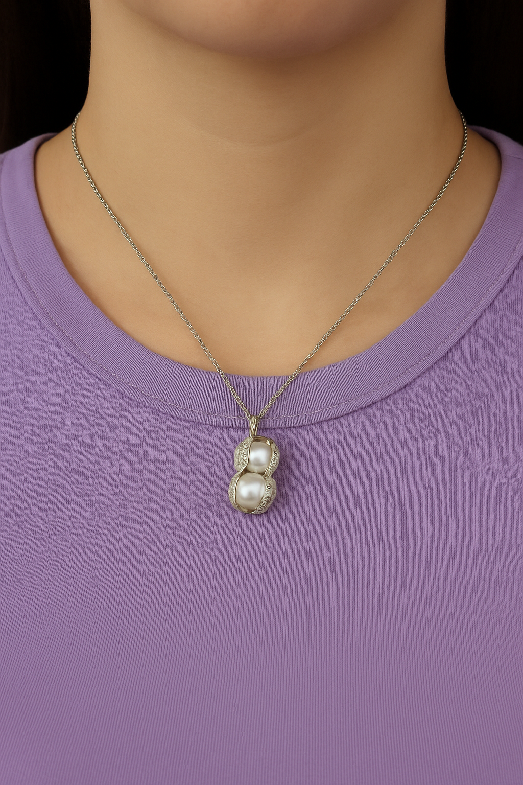 IRAZ 925 Silver Plated Stainless Steel Anti-Tarnish Peanut Pendant Necklace