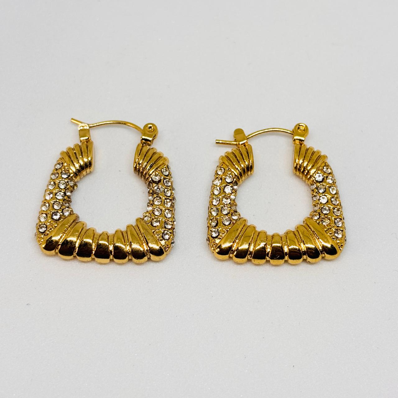 IRAZ 18k Gold Plated Anti-Tarnish Stone Studded Hoops