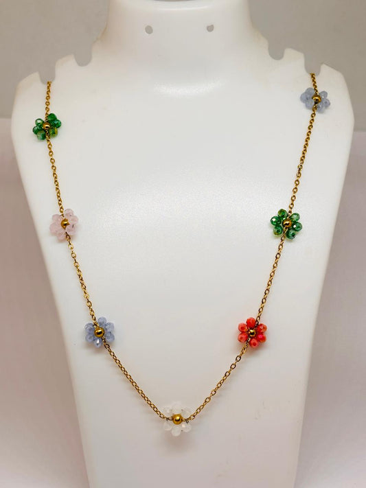 IRAZ 18K Gold Plated Anti Tarnish Stainless Steel Multi Colour Floral Beaded Necklace
