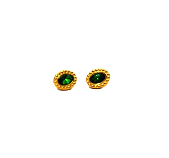 IRAZ 18K Gold Plated Anti Tarnish, Stainless Steel Emerald Green Oval Stud Earrings