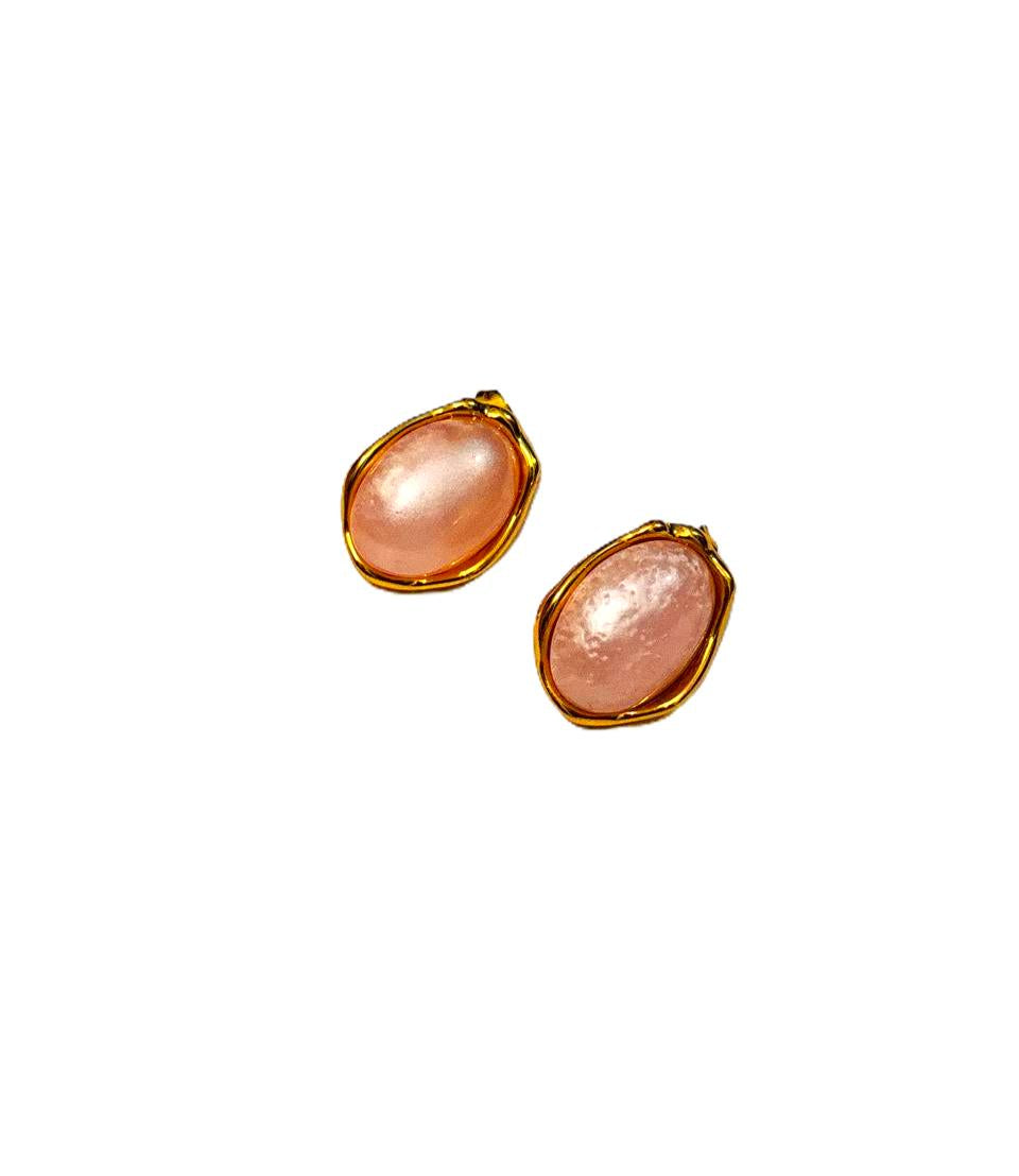 IRAZ 18K Gold Plated Anti Tarnish, Stainless Steel Rose Quartz Stud Earrings