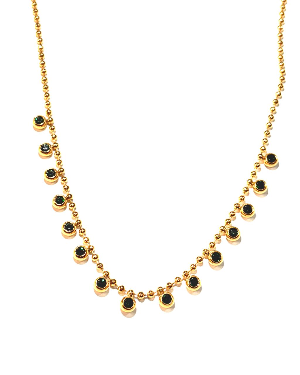 IRAZ 18K Gold Plated Anti Tarnish Stainless Steel beaded necklace with green stone accents