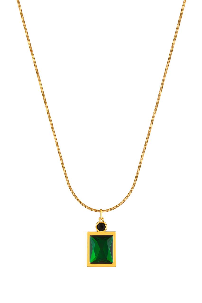IRAZ 18K Gold Plated Anti Tarnish Stainless Steel Waterproof Emerald Green Pendant Necklace