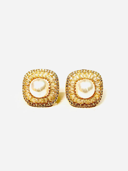 IRAZ Elegant American Diamond Pearl Stud Earrings