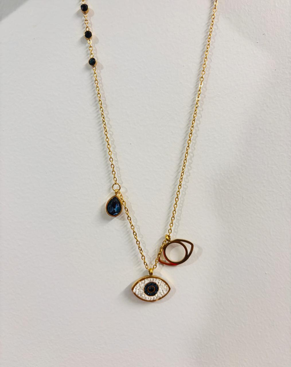 IRAZ 18K Gold Plated Anti Tarnish Stainless Steel Waterproof Evil Eye Pendant Necklace