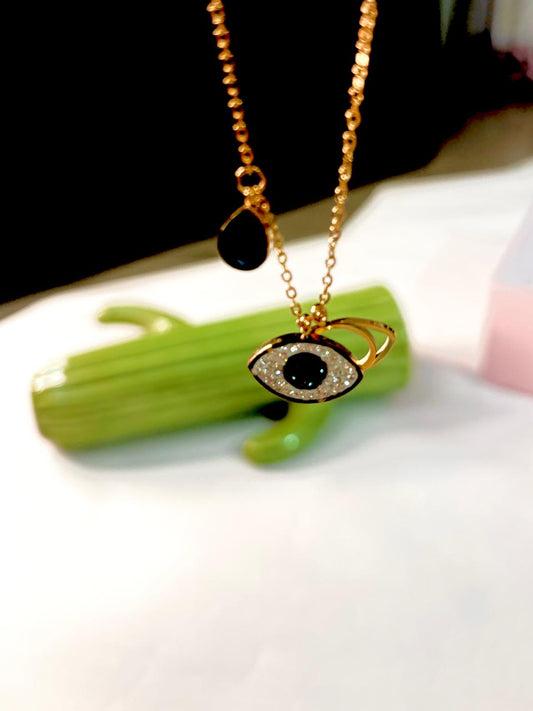 IRAZ 18K Gold Plated Anti Tarnish Stainless Steel Waterproof Evil Eye Pendant Necklace