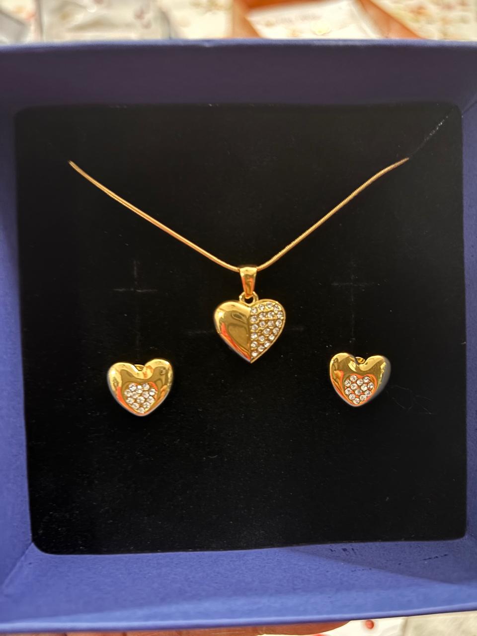 IRAZ 18K Gold Plated Ani-tarnish, Stainless Steel, Waterproof – Necklace & Earrings with White Stone Detailing