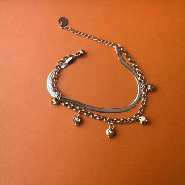 IRAZ 18k Gold Plated Anti-Tarnish Double Layered Charm Bracelet