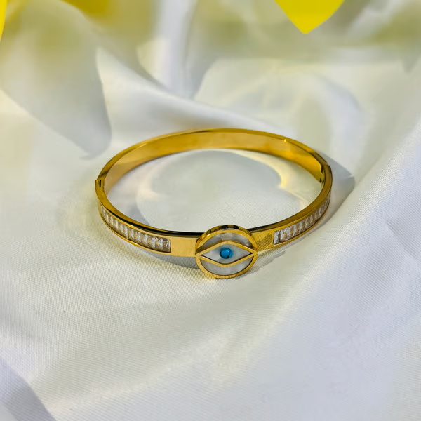 IRAZ 18k Gold Plated Anti-Tarnish Blue Eye Charm Bangle Bracelet