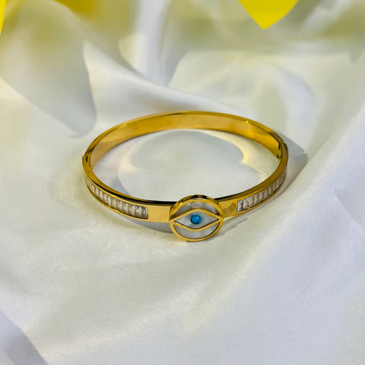 IRAZ 18k Gold Plated Anti-Tarnish Blue Eye Charm Bangle Bracelet