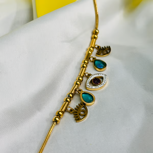 IRAZ 18k Gold Plated Anti-Tarnish Evil Eye Charm Bracelet