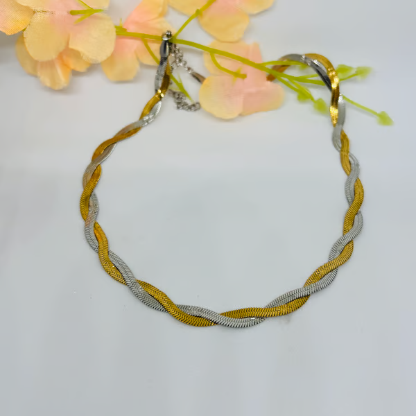 IRAZ 18k Gold Plated Anti-Tarnish Snake Chain Two-Tone Braided Necklace