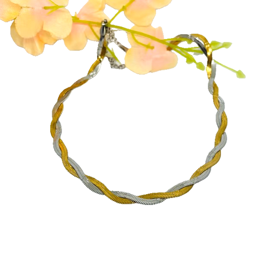 IRAZ 18k Gold Plated Anti-Tarnish Snake Chain Two-Tone Braided Necklace