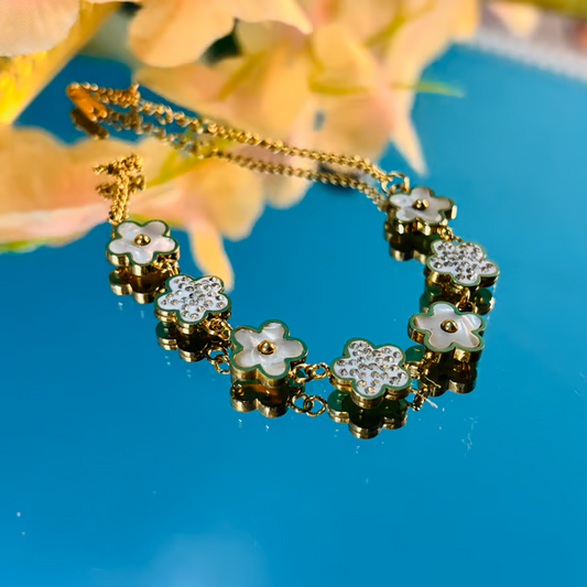 IRAZ 18k Gold Plated Anti-Tarnish Flower Charm Bracelet