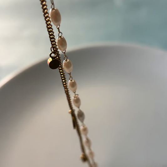 IRAZ 18k Gold Plated Anti-Tarnish Heart Charm Pearl Bracelet