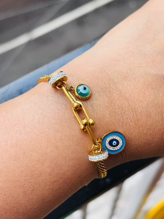 IRAZ 18k Gold Plated Anti-Tarnish Chain Bracelet with Charms