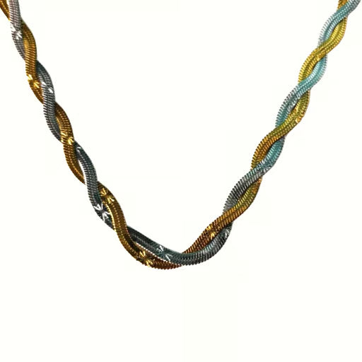 IRAZ 18k Gold Plated Anti-Tarnish Snake Chain Two-Tone Braided Necklace
