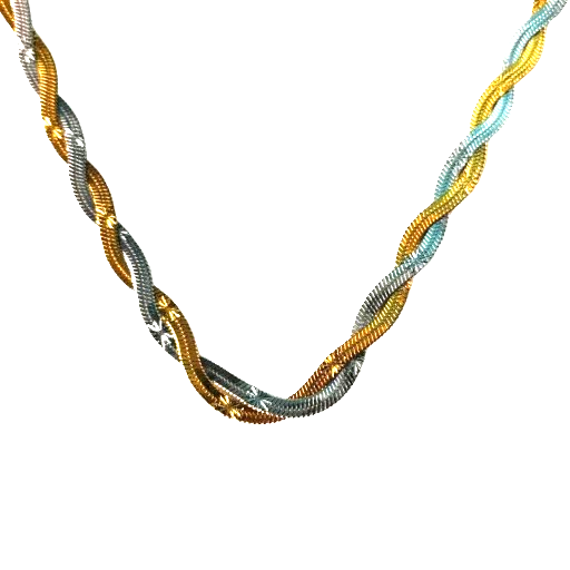 IRAZ 18k Gold Plated Anti-Tarnish Snake Chain Two-Tone Braided Necklace