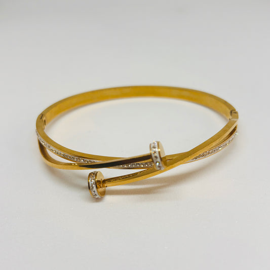 IRAZ 18k Gold Plated Anti-Tarnish Nail Bangle Bracelet