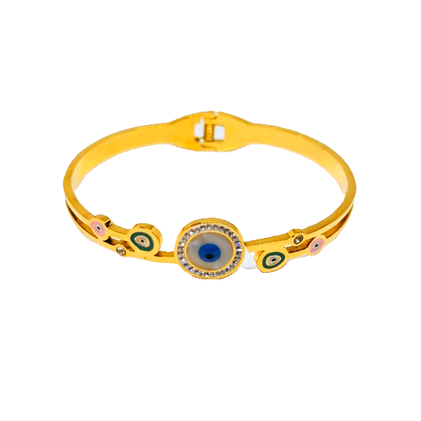 IRAZ 18k Gold Plated Anti-Tarnish Blue Eye Charm Bangle Bracelet