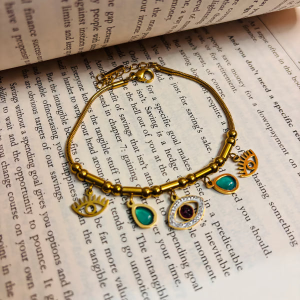 IRAZ 18k Gold Plated Anti-Tarnish Evil Eye Charm Bracelet